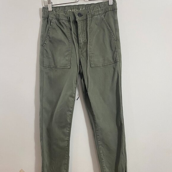 American Eagle Olive Crop Pant with Drawstring, 4R - Picture 1 of 9